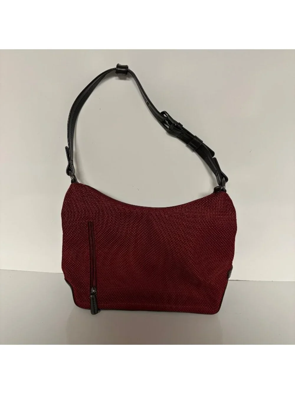 The Sak Maroon Textured Shoulder Bag Black Faux Leather Accents Adjustable Strap